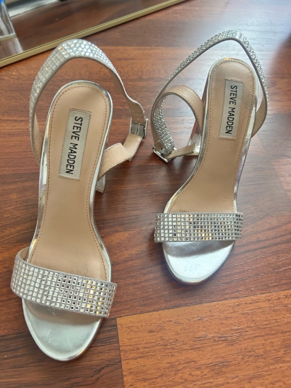 Steve Madden Silver Crystal Strap Open-Toe Heels